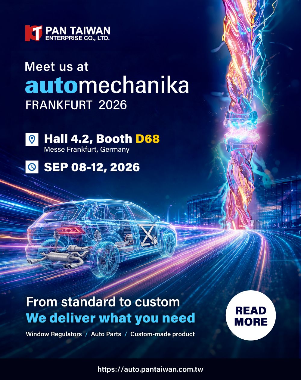 Thank you for joining us at Automechanika 2026! We at Pan Taiwan are thrilled to have had the opportunity to showcase our latest innovations in car parts manufacturing.